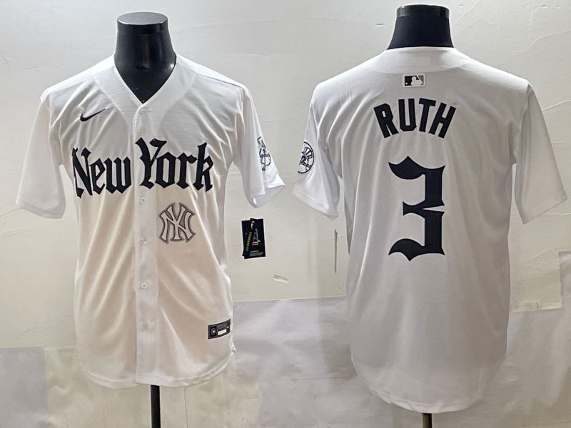 Men 2025 New York Yankees 3 Ruth White Five generations Joint Name Nike MLB Jersey style 39